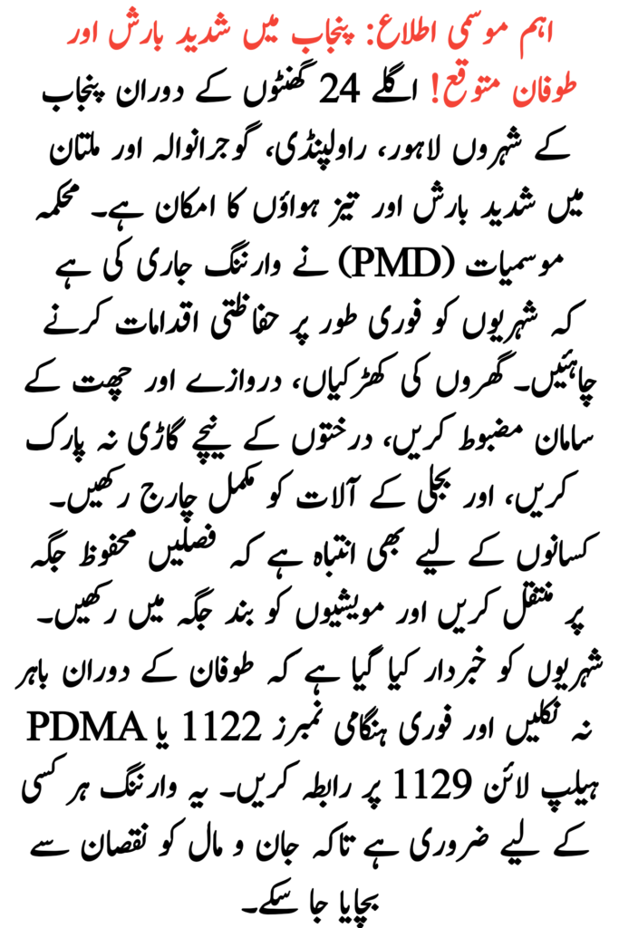 Urgent Weather Alert Punjab